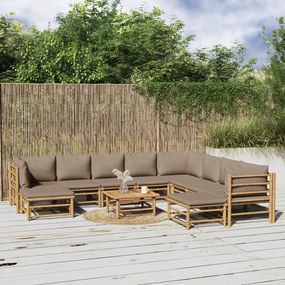 11pcs conj. lounge jardim bambu almofadões cinzento-acastanhado