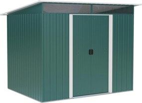 Abrigo de Jardim 4,5 m² 260x194x200 cm Abrigo Exterior Metálico com 2 Portas Deslizantes para Armazenamento de Ferramentas Verde