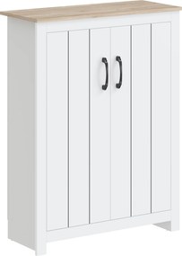 HOMCOM Sapateira 4 Níveis 12 Pares Armário para Sapatos 2 Portas e Prateleiras Ajustáveis 80x32,8x105cm Carvalho e Branco | Aosom Portugal