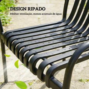 Conjunto de 4 Cadeiras de Jardim (MESA NÃO INCLUIDA) Empilháveis em PP com Encosto Curvado e Assento com Ripas 55x58,5x81,5 cm Preto
