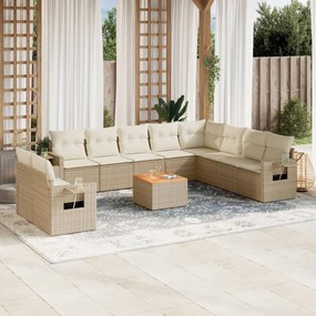 11 pcs conjunto sofás de jardim c/ almofadões vime PE bege