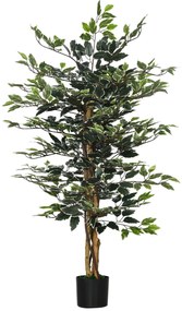 HOMCOM Ficus Artificial com Troncos Planta Artificial com Vaso e 702 Folhas Realistas para Ø15x130 cm Verde
