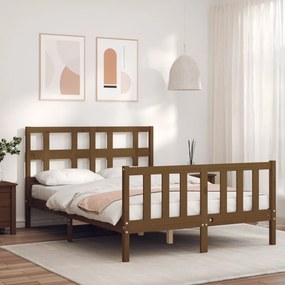 Estrutura cama casal com cabeceira madeira maciça castanho-mel