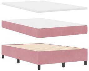 Cama Box Spring com Colchão e Banco Rosa 120x200 cm Veludo
