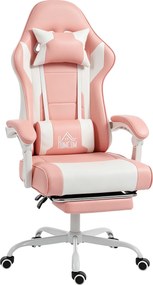 HOMCOM Cadeira Gaming Reclinável 155° com Suporte Lombar com Massagem Apoio de Cabeça e Apoio para os Pés 63x66x126-134 cm Rosa | Aosom Portugal