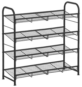 SONGMICS Sapateira de 4 níveis, organizador de sapatos empilhável, comporta até 16 pares, aço, 68,5 x 27,5 x 65 cm, para saltos altos, tênis, chinelos, na entrada, preto LMR067B01