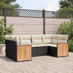 vidaXL 6 pcs conjunto sofás de jardim c/ almofadões vime PE preto