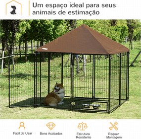PawHut Parque para Cães com Toldo Suporte Giratório 2 Tigelas Incluída