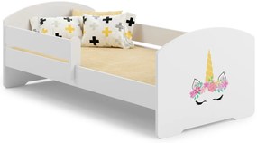 Cama infantil branca LUK 160x80 com grade - unicórnio - colchão e estrado incluído