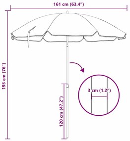 Parasol de Praia vidaXL com Pau de Metal Azul e Branco 161x193 cm em P
