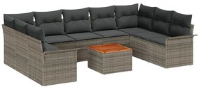 Conjunto de Sofá para Jardim 10 Peças com Almofadas Cinza em Rattan Po