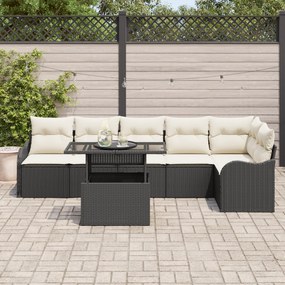 Conjunto de Sofá de Jardim vidaXL 7 peças com Almofadas Preto Rattan S