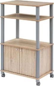 Carrinho de cozinha micro-ondas com rodas 60 x 40 x 98 cm, prateleiras e armário Natural