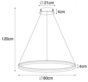 Candeeiro suspenso design branco 80 cm incl. LED regulável em 3 níveis - Anello Moderno