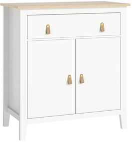 HOMCOM Aparador Sala de Estar Moderno com Gaveta Prateleira Ajustável e Puxadores em PU 80x40x90 cm Branco e Madeira | Aosom Portugal