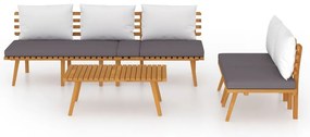 4 pcs conj. lounge jardim c/ almofadões madeira acácia maciça