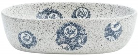 Lavatório de bancada oval 47x33x13 cm cerâmica cinza e azul