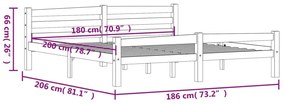 Estrutura de cama 180x200 cm pinho maciço cinzento-escuro