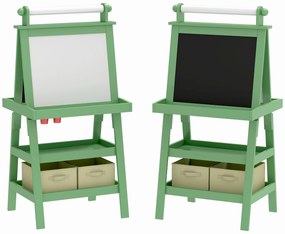 AIYAPLAY Cavalete de Pintura Infantil 3 em 1 Quadro Dupla Face com Rolo de Papel e Cestos de Arrumação Verde | Aosom Portugal