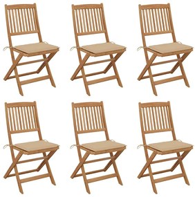 vidaXL Cadeiras de jardim dobráveis c/ almofadões 6 pcs acácia maciça