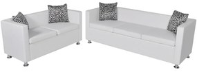 Conjunto de sofás de 2 e 3 lugares couro artificial branco