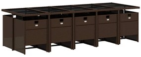 11 pcs conjunto jantar p/ jardim c/ almofadões vime PE castanho