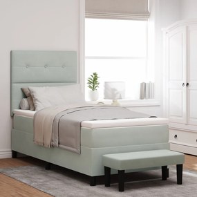 Cama Box Spring com Colchão &amp; Banco Cinza Claro 90x190 cm Veludo