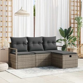 Conjunto de Sofá de Jardim vidaXL 4 Peças com Almofadas Cinza Rattan Poliéster