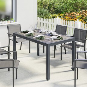 Mesa de jardim para 4 a 6 pessoas, 140 x 80 x 72 cm mesa de jantar de exterior com tampo com efeito de madeira,cinzento escuro