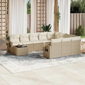 11 pcs conjunto sofás de jardim c/ almofadões vime PE bege