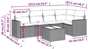 6 pcs conjunto sofás de jardim com almofadões vime cinzento