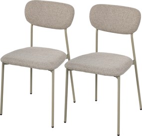 Conjunto de 2 cadeiras modernas de sala de jantar (MESA NÃO INCLUIDA), cadeiras de cozinha empilháveis em tecido com efeito de linho, castanho claro