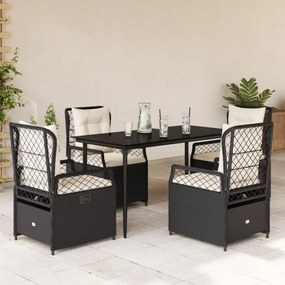 vidaXL 5 pcs conjunto de jantar p/ jardim c/ almofadões vime PE preto