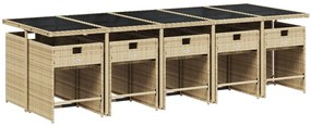 11 pcs conj. jantar jardim c/ almofadões vime PE bege misturado