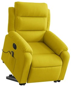Poltrona massagens reclin. elevatória elétrica veludo amarelo