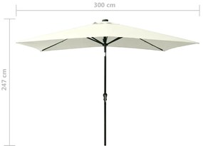 Guarda-sol de jardim com luzes LED e poste de aço 2x3 m areia