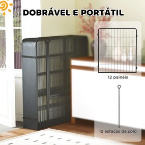 Parque para Cães de 12 Painéis 68x80 cm (CASOTA NÃO INCLUIDA) Parque Dobrável para Cães Médios com Portas Fecho e Estacas Preto