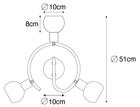 Candeeiro de teto preto 44,5 cm com vidro fumê e madeira 3-luz - Vidro Moderno