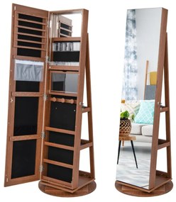 Espelho Guarda Joias rotativos 360° com luzes LED Espelho de corpo inteiro Com Estante 54,5 x 161 cm Castanho