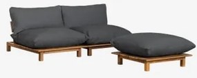 Sofá Modular Reclinável De 2 Peças Com Puff Em Madeira De Acácia Brina Cinza Grafito - Sklum