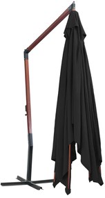 Guarda-sol suspenso com mastro de madeira 400x300 cm preto