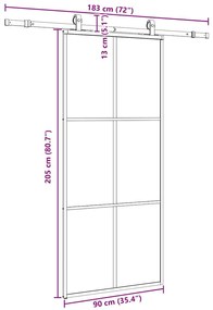 Porta deslizante c/ conj. ferragens 90x205cm vidro ESG preto