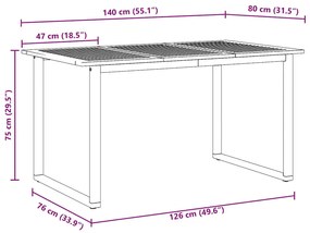 Mesa de Jantar Exterior vidaXL Cinza 140x80x75 cm Aço e Madeira Sólida