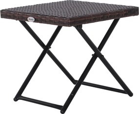 Mesa de Jardim em Vime Sintético Mesa Dobrável com Pés Cruzados e Estrutura de Aço para Pátio Varanda 40x40x40 cm Castanho