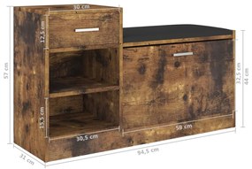 Banco sapateira 94,5x31x57 cm contraplacado carvalho fumado
