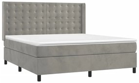Cama box spring c/ colchão/LED 160x200 cm veludo cinzento-claro