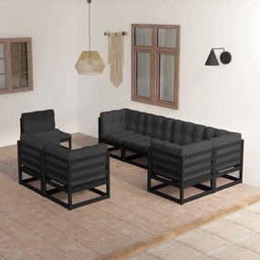 8 pcs conjunto lounge de jardim c/ almofadões pinho maciço