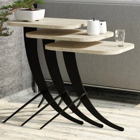 Conjunto de Mesas de Encostar Pion 3 – Travertine – Medidas Variadas