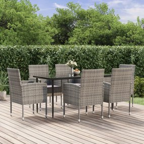 vidaXL 7 pcs conjunto jantar p/ jardim c/ almofadões vime PE antracite