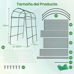 Arco de jardim com treliça para plantas trepadeiras Estrutura metálica revestida a PE para videiras, flores e legumes 181 x 110-160 x 230 cm Preto e V